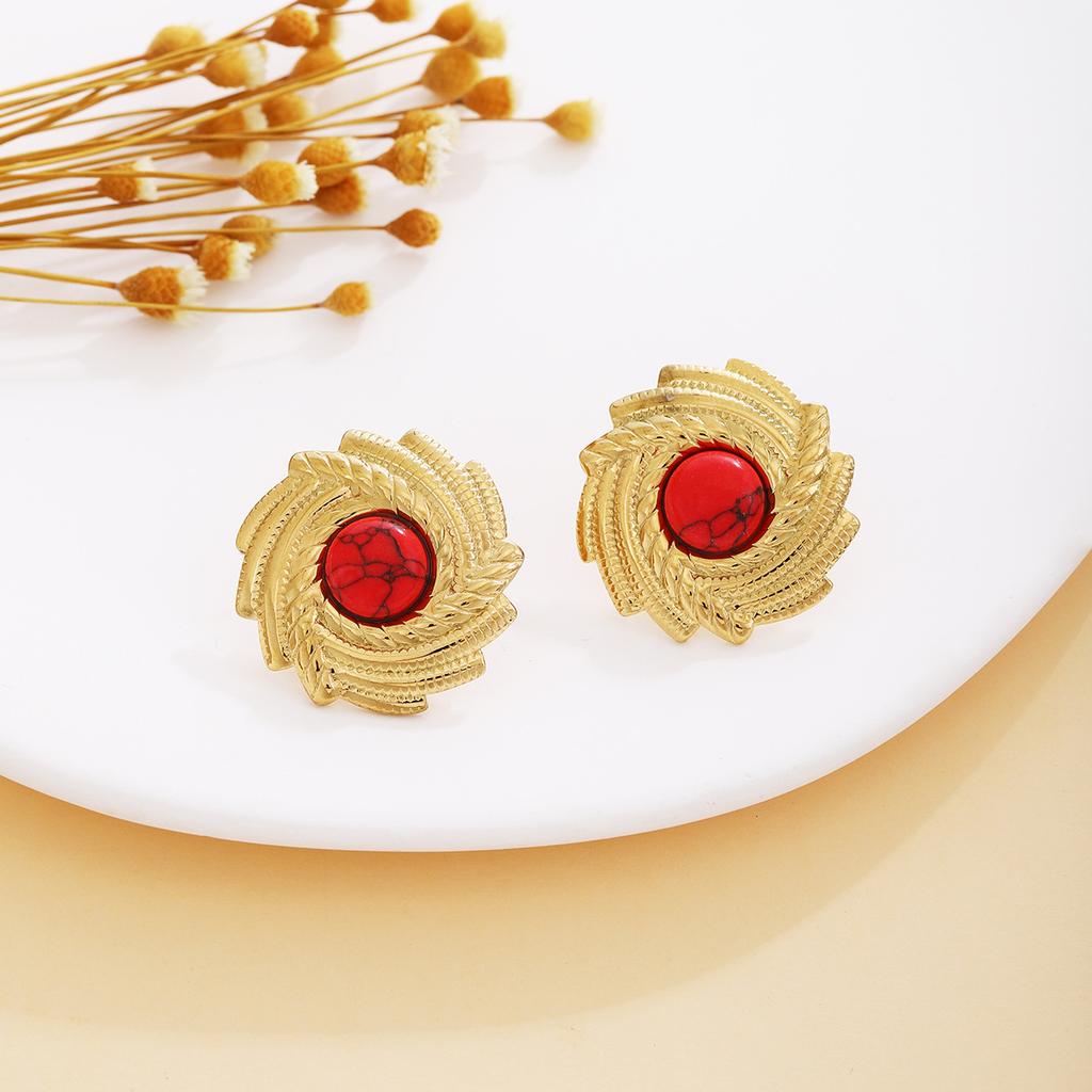 Retro Spiral Texture Earrings Women, Fashionable Personality Light Luxury High Sense Metal Style Temperament Earrings