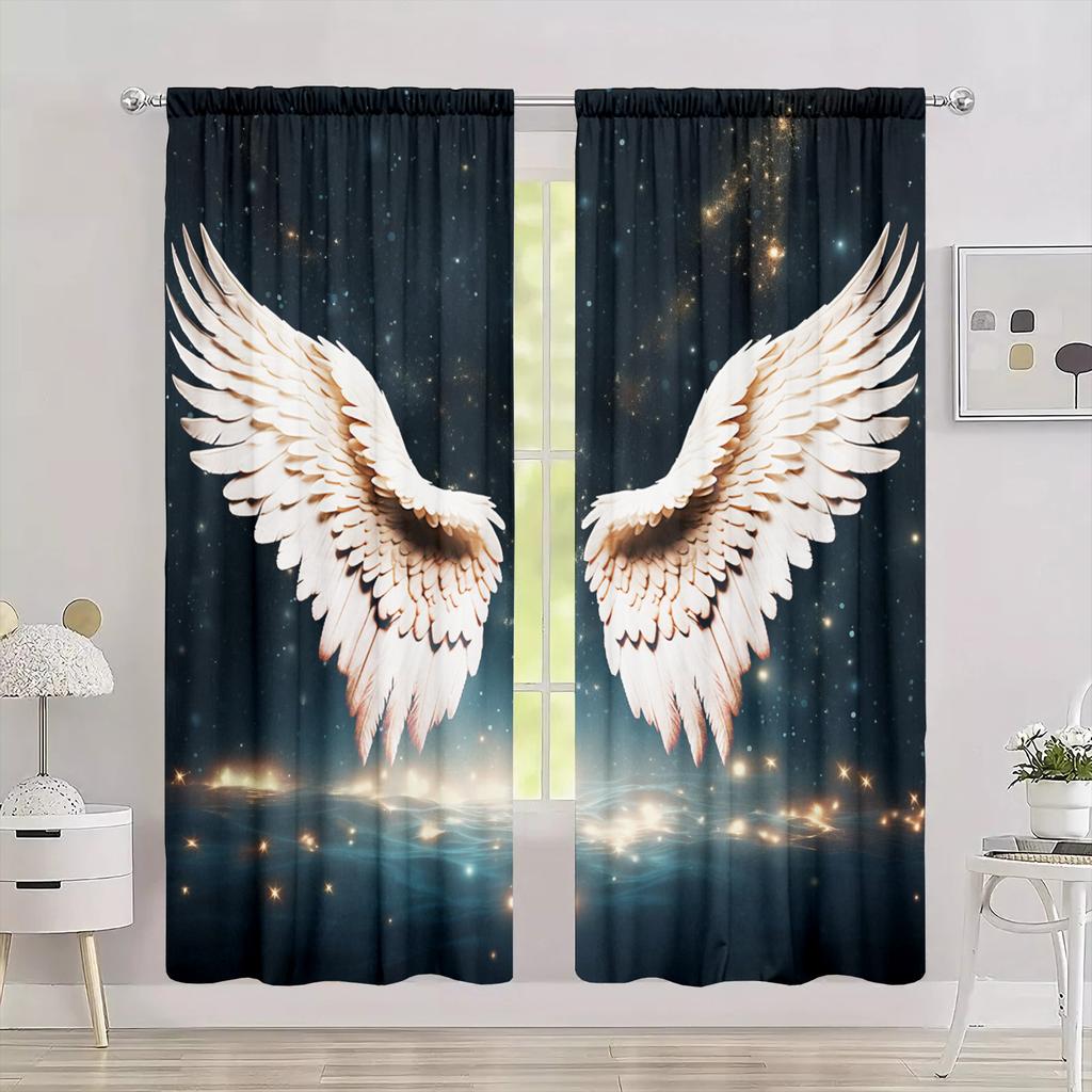 2pcs Angel Wings Printed Curtain For Home Decor Rod Pocket Window Treatment For Bedroom Office Kitchen Living Room Study Cortina