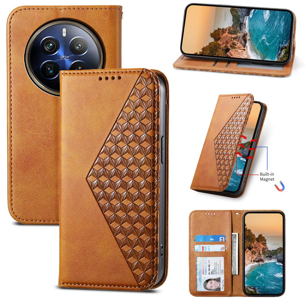 For Realme 12 Pro 5G/Realme 12 Pro+ 5G Case Rhombus Imprinted PU Leather+TPU Phone Cover