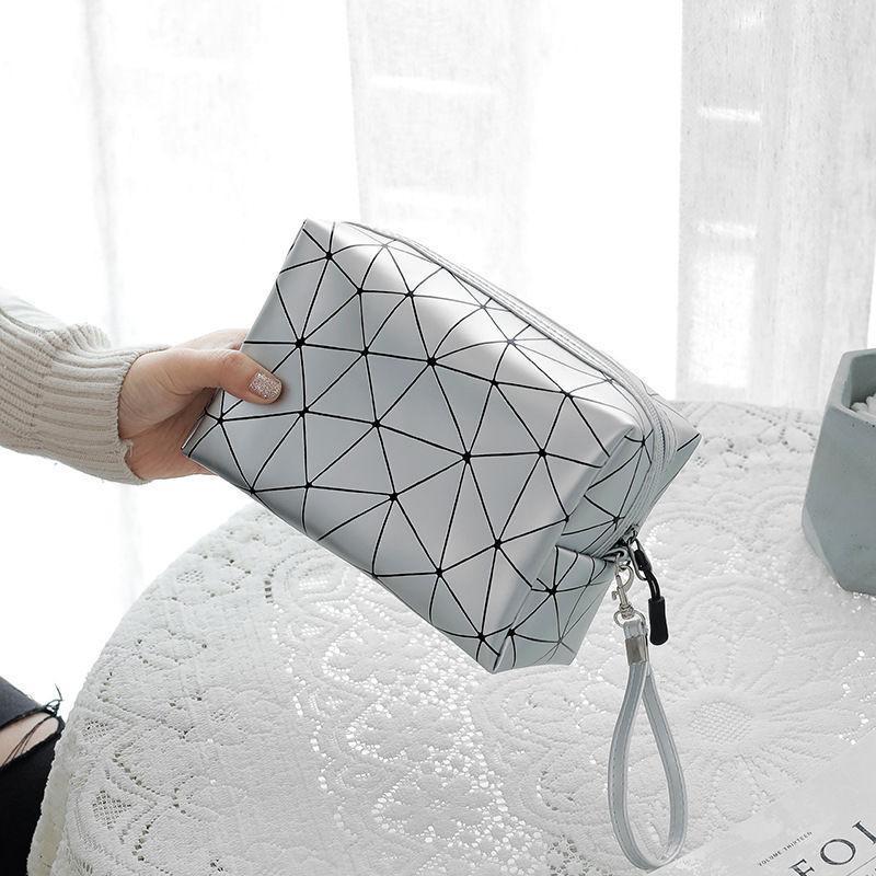 Geometric Pattern Cosmetic Bag Waterproof Portable Handheld Makeup Pouch Large Capacity Storage Organizer For Women Gifts