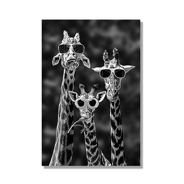

Черно-белые постеры и принты на холсте, Животные, Семья жирафов в солнцезащитных очках, Настенная картина, Картина 40x50cm No Framed