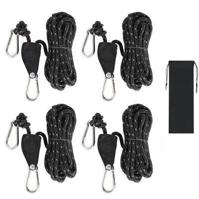 ILLIDAN Tent Rope Ratchet Mechanism Rope Ratchet 4mm X 4M Set of 4 Black Load Capacity 250kg Fluorescent Rope Guy Rope Paracord Rope Tent Rope Guy