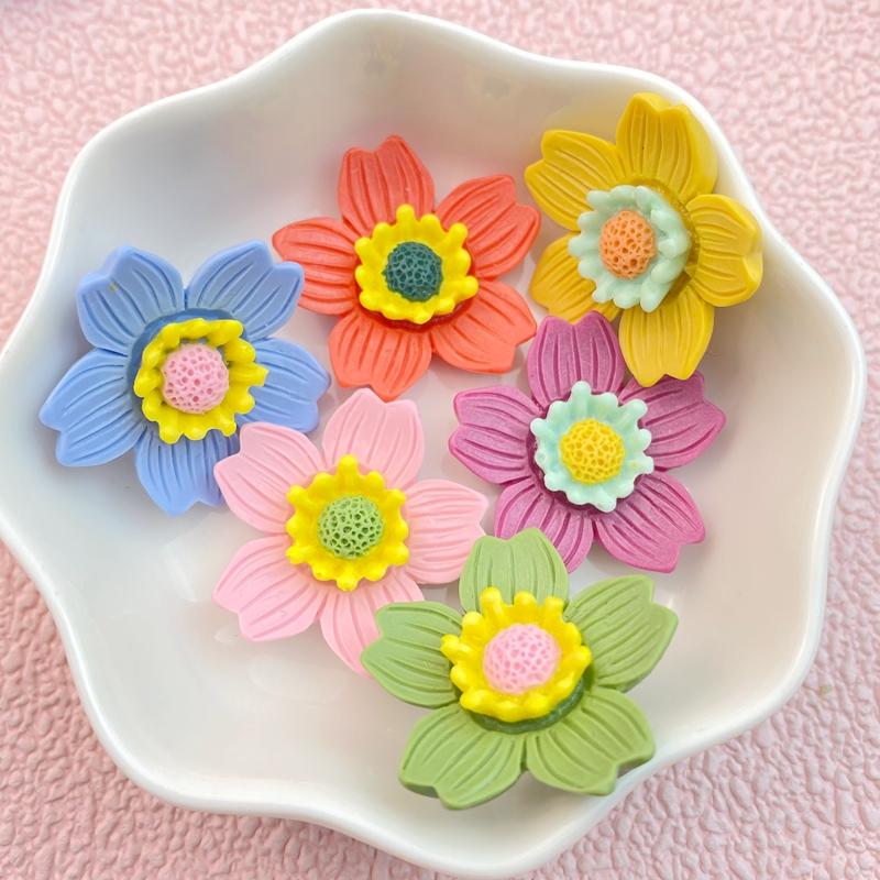 10Pcs New Cute Cartoon Simulated Five Petal Flower Series Flat Back Resin Cabochons Scrapbooking DIY Jewelry Craft Decorat