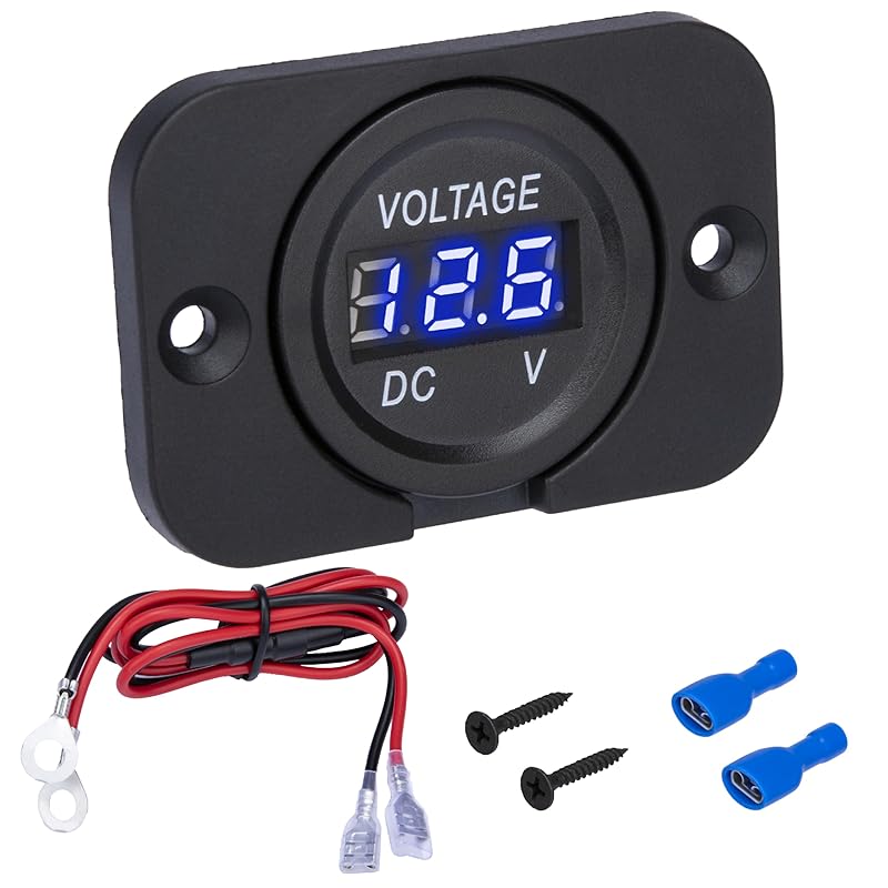 Car Battery Voltage Meter, Waterproof DC 12V 24V Digital Volt Meter, 12v Battery Monitor with LED Digital Display, Round Voltage Gauge for Car Truck