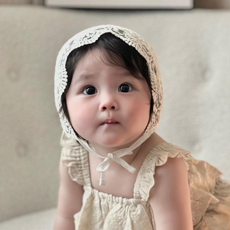 Flower Embroidery Mesh Fabric Lace Flower Hollow Princess Hat Baby Hat Newborn Hat Birthday Photography Prop