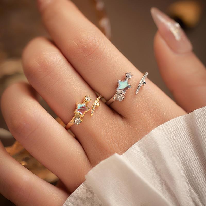 Banyan Tree S925 Silver Moonstone & Star Zircon Ring – Elegant Gift for Her