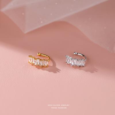 Girls Real 925 Sterling Silver French Square Zircon No Ear Piercing Earrings Gift for Women Girls Party Fine Jewelry Gift