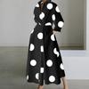 Boho Polka Dots Print Womens Wrap Shirt Dress Long Sleeve Maxi V Neck Swing Dress Lapel Collar Long Dress