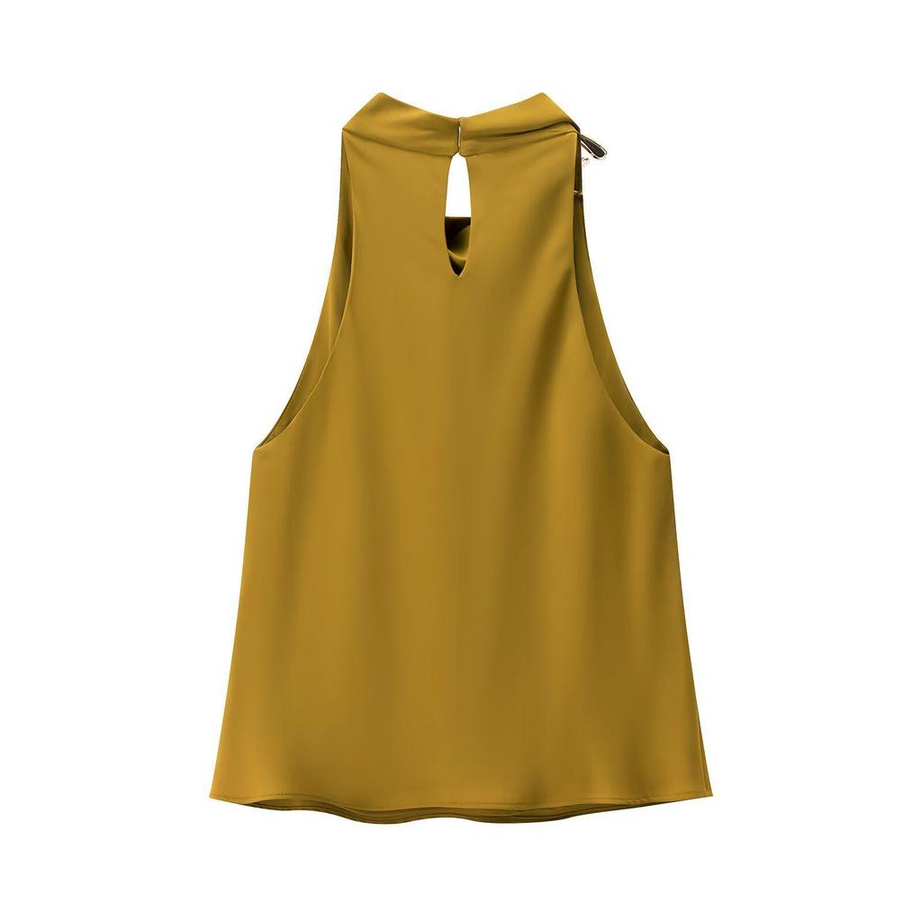 Autumn Women's Sleeveless Top with Gold Accessories and Hanging Neck Collar