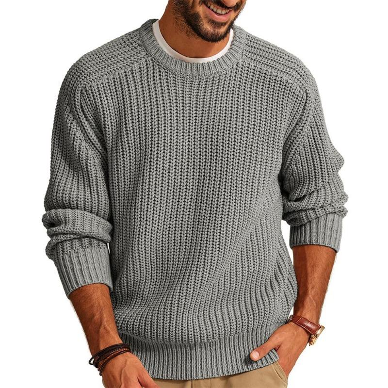 

Men s Fashion Solid Color Long Sleeve Sweater Crew Neck Knitted Sweater Loose Retro Pullover Knitted Sweater Jumper XXXL сірий