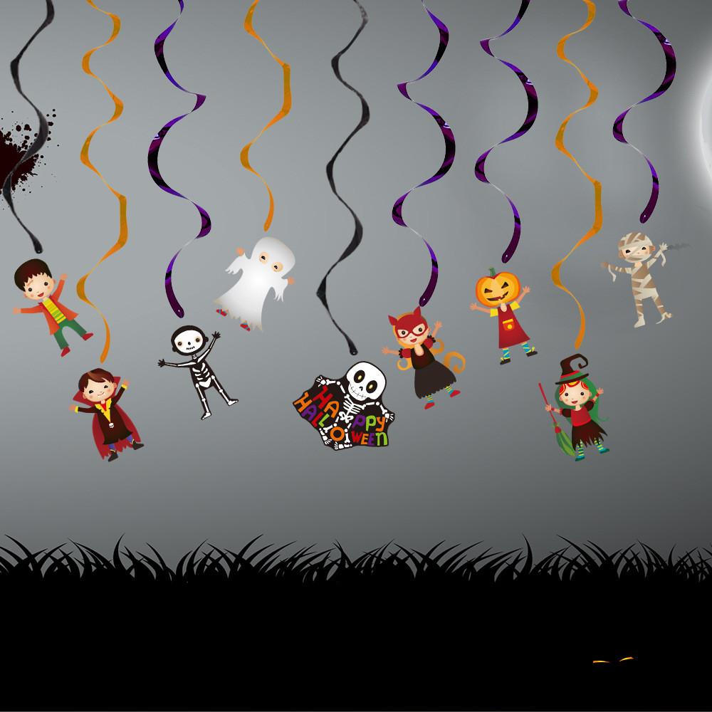 Delightful Spiral Halloween Hangings Featuring Cheerful Cartoon Dolls For Seasonal Decor