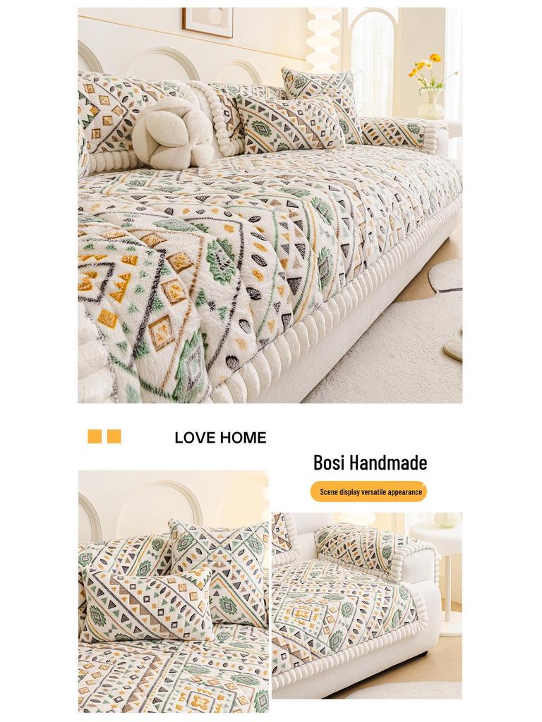 Bohemian High-Weight Snowflake Velvet Sofa Cushion Cover, Autumn/Winter 2025, Non-Slip Design