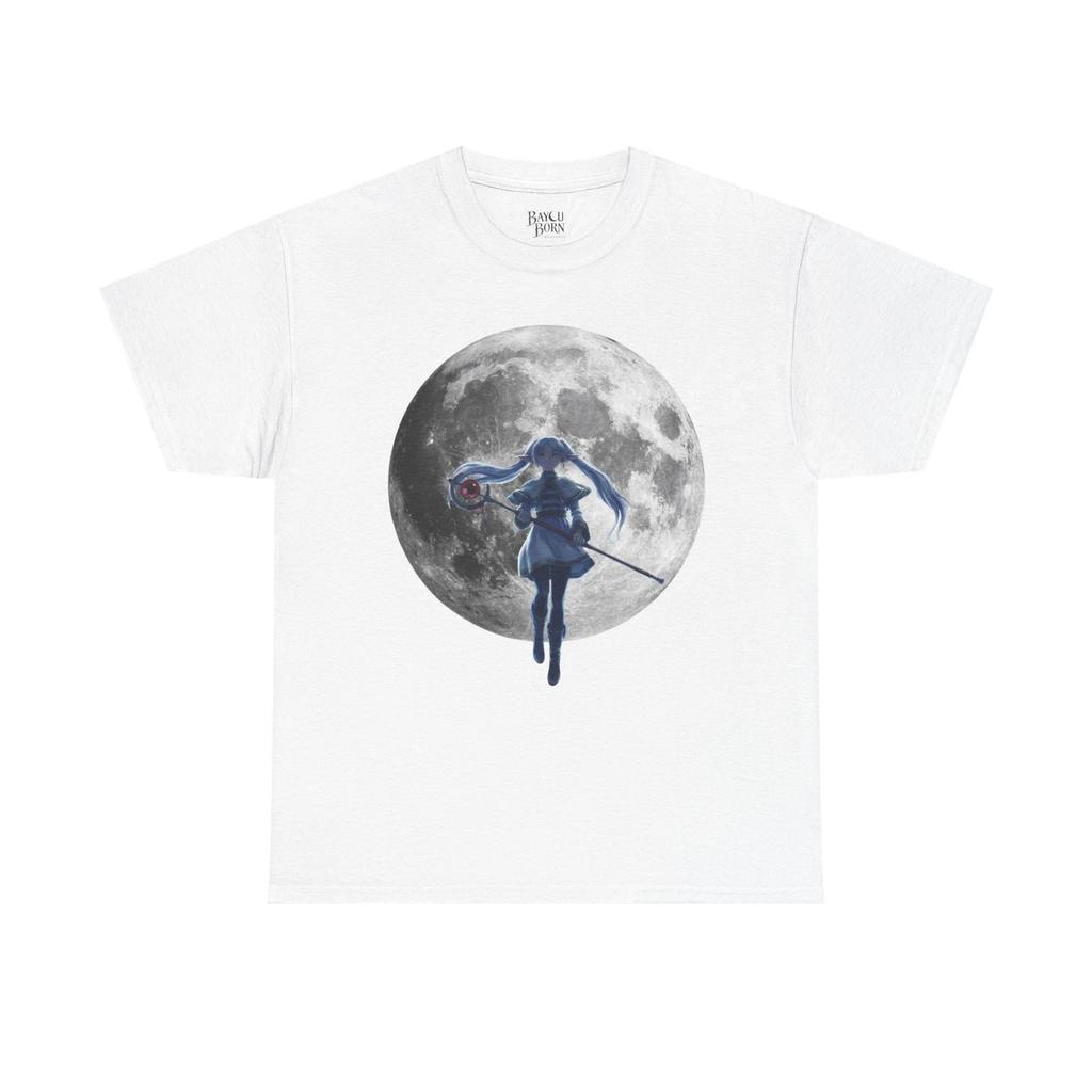 Mystisk Måne Frieren T-shirt | Månupplyst Anime-flickas Silhuett