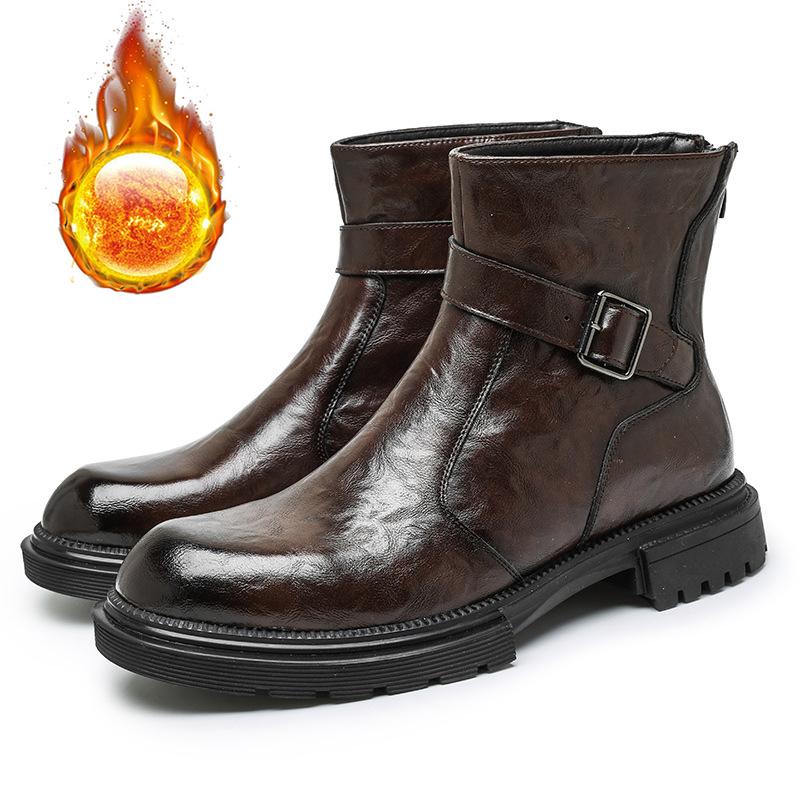 2025 Winter Shoes Mens Oxford Boots Genuine Leather Warm Plush British Style Cow Leather Fashion Brand Male Ankle Boots 39