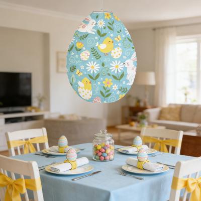 Easter Egg Paper Lantern Bunny Chick Flower Pattern Egg Shaped Hanging Lantern for Easter Party Home Decor