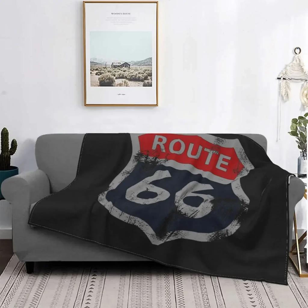 Soft Flannel Throw Blanket Retro Car Motel Route  Warm Cozy Plush All Season Bed Living Room Bedroom Cover