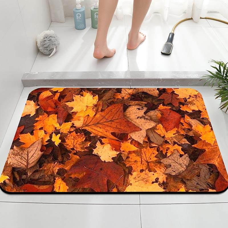 Autumn Fallen Diatomaceous Earth Bathroom Mat, Quick Drying Bath Mat, Thin Stone Drying Mat, Suitable for Kitchen Countertops, S