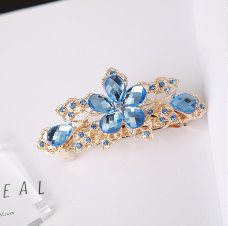 Hair Clip Fashion Flower Barrette Clamp Hairpin Women Blue Crystal Rhinestone Hair Clip Fashion Flower Barrette Clamp Hairpin Women Blue Crystal Rhinestone