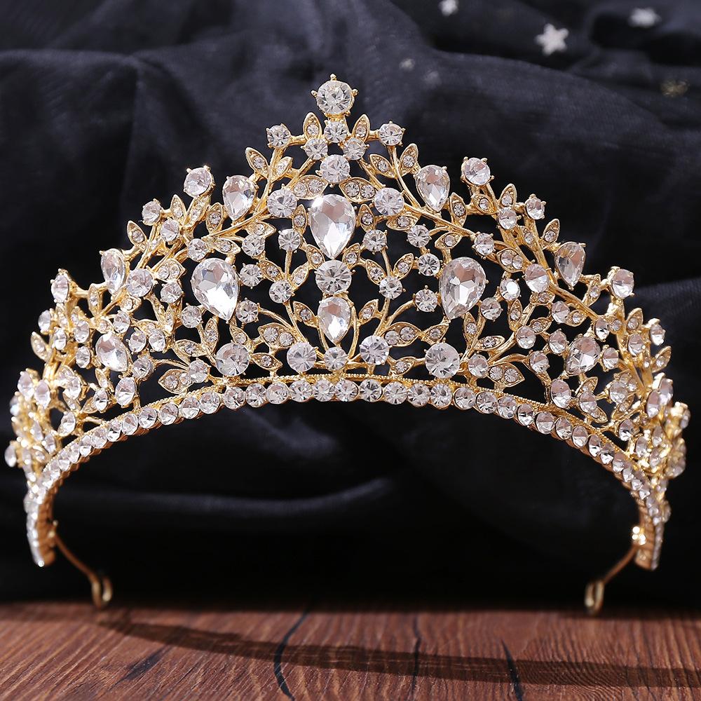 DIEZI New Baroque Korean Gold Color Crown Hair Accessories Luxury Crystal Tiara For Women Wedding Headdress Bridal Hair Zircon