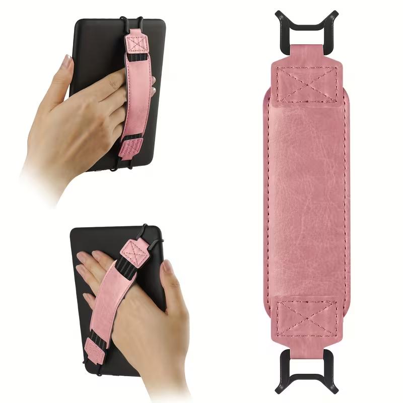 Elastic Tablet Hand Strap, Adjustable PU Leather Finger Grip for 6-8 Inch E-Readers Travel Commute and Home Use