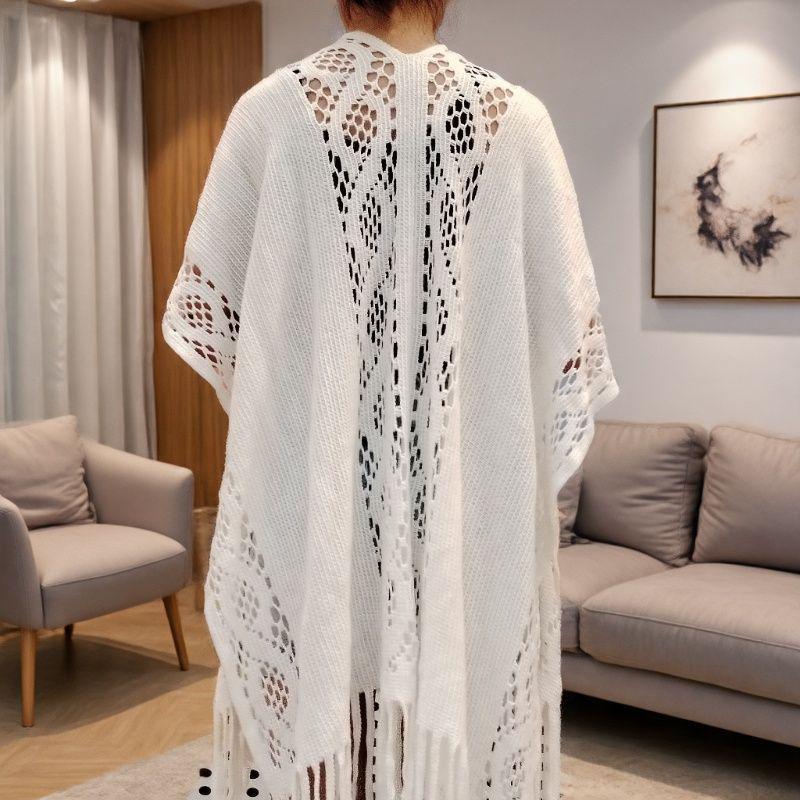 Cárdigan Chal Versátil con Borlas: Elegante Ropa Exterior Holgada Calada para Primavera, Verano y Otoño.