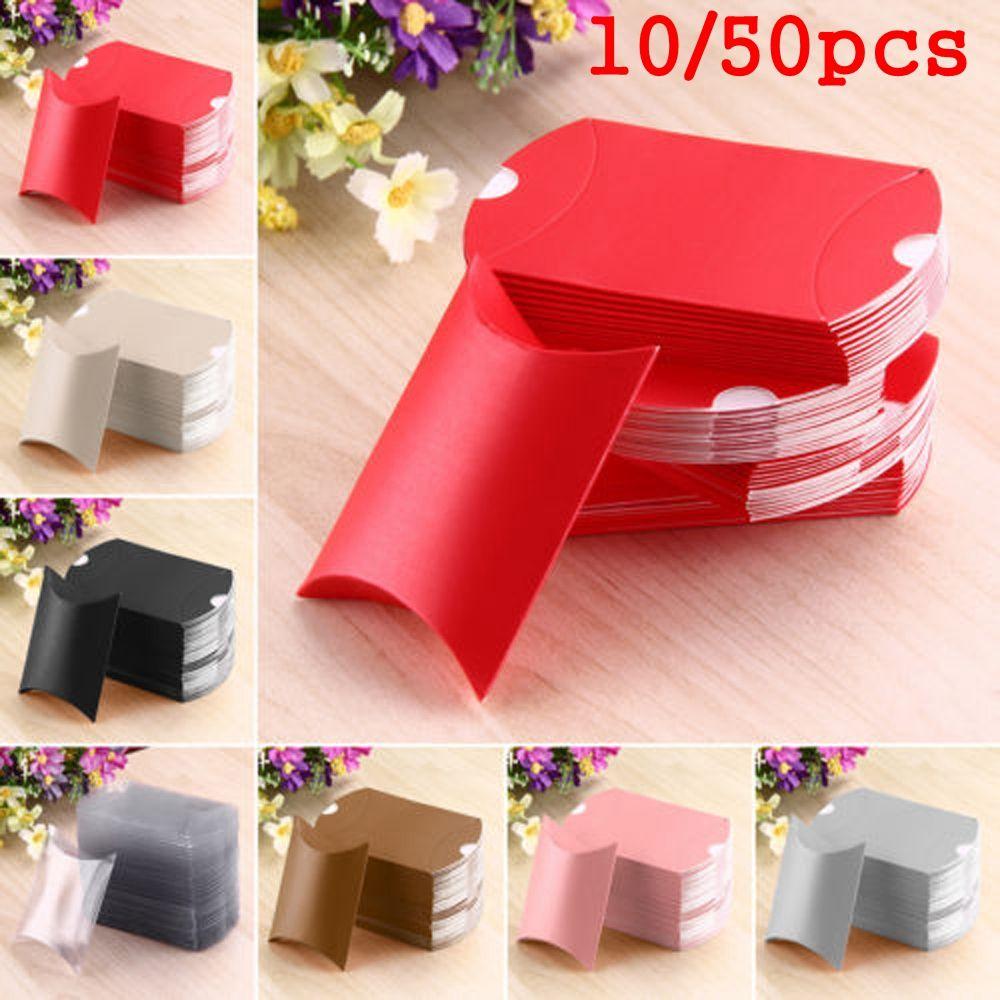 10/50pcs Cute Xmas Present pouch Kraft Gift Bag Christmas Pillow Shape Paper Candy Boxes