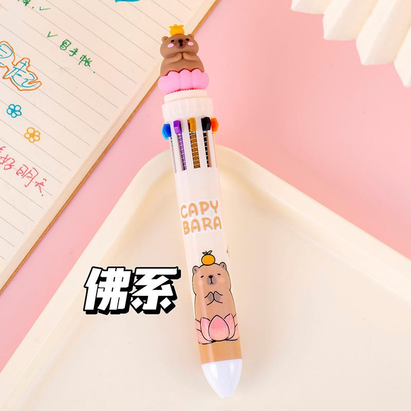 

Capybara Themed Set of Ten Ballpoint Pens Smooth Writing Retractable Design Comfortable Grip Durable Ink for Office School Use One Size