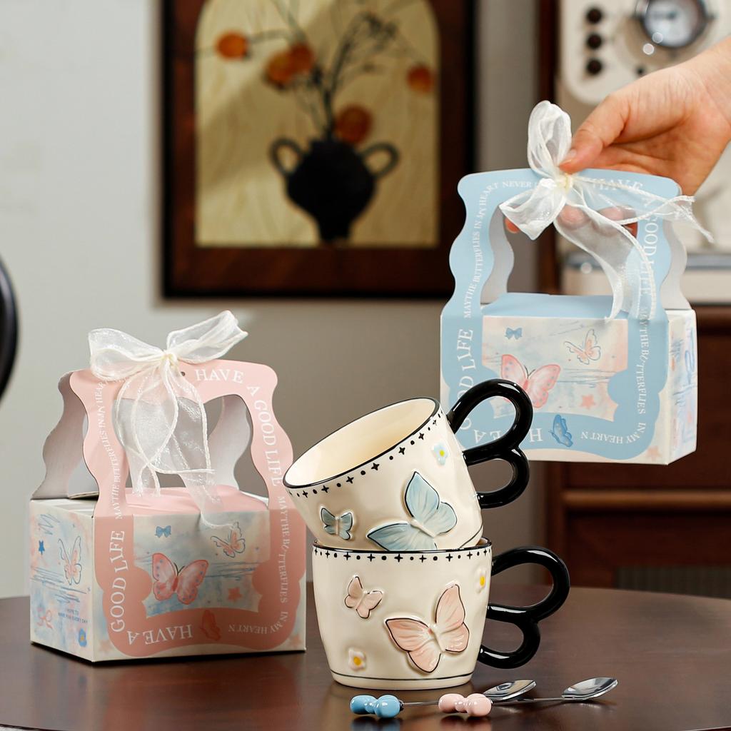 Mug Light Luxury High  End Niche Design Style Butterfly Cup Girl's Heart Souvenir Water Cup Household Ceramic Cup