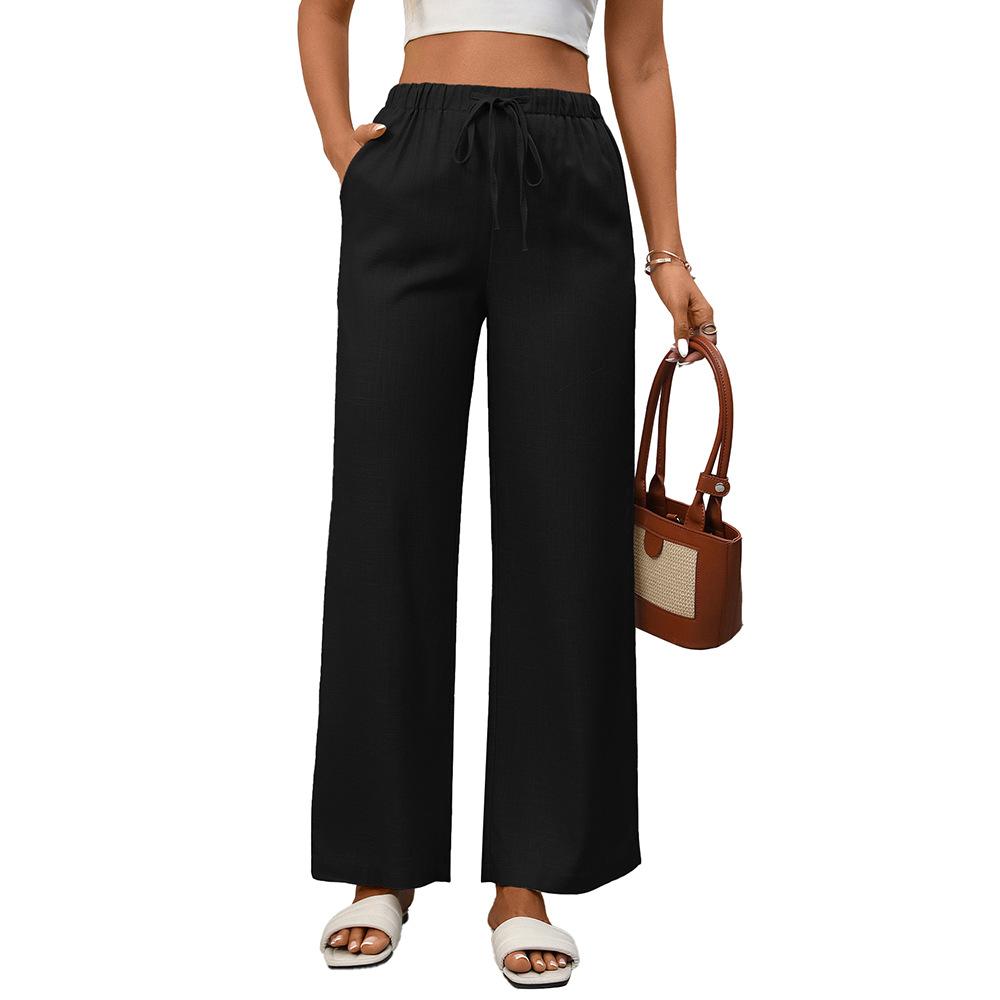 Independent Station Women's Solid Color Loose High Waist Wide Leg Cotton and Linen Trousers for Women