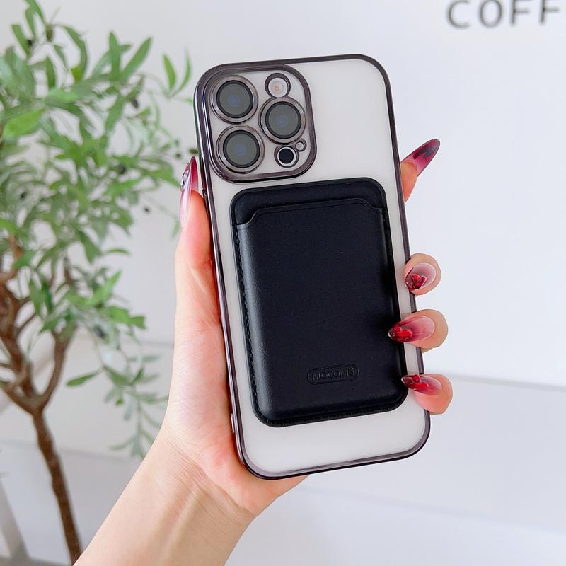 With Leather Card Slot Clear Magnetic Case For iPhone 16E 16 Pro Max 15 14 13 12 11 Lens Film Protection TPU Soft Shockproof for Magsafe Phone Cover