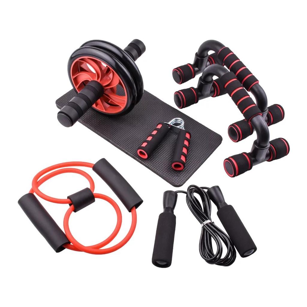 Home Gym 5-in-1 Bauchmuskelroller Räder Set Enthält Bauchmuskel-Trainingsgeräte Widerstandsbänder Kniepolster Springseil Push