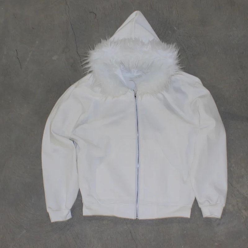 STREETRICH Fur Collar Cardigan Zipper Hooded Jacket Autumn and Winter Punk Hip-hop Rock Dark Style Rock Fashion All-match Y2K Retro Jacket