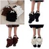 Women Plush Tiered Ruffle Leg Warmers with Bowknot Fuzzy Winter Boot Cuffs Thick Warm Furry Foot Covers Footless Socks
