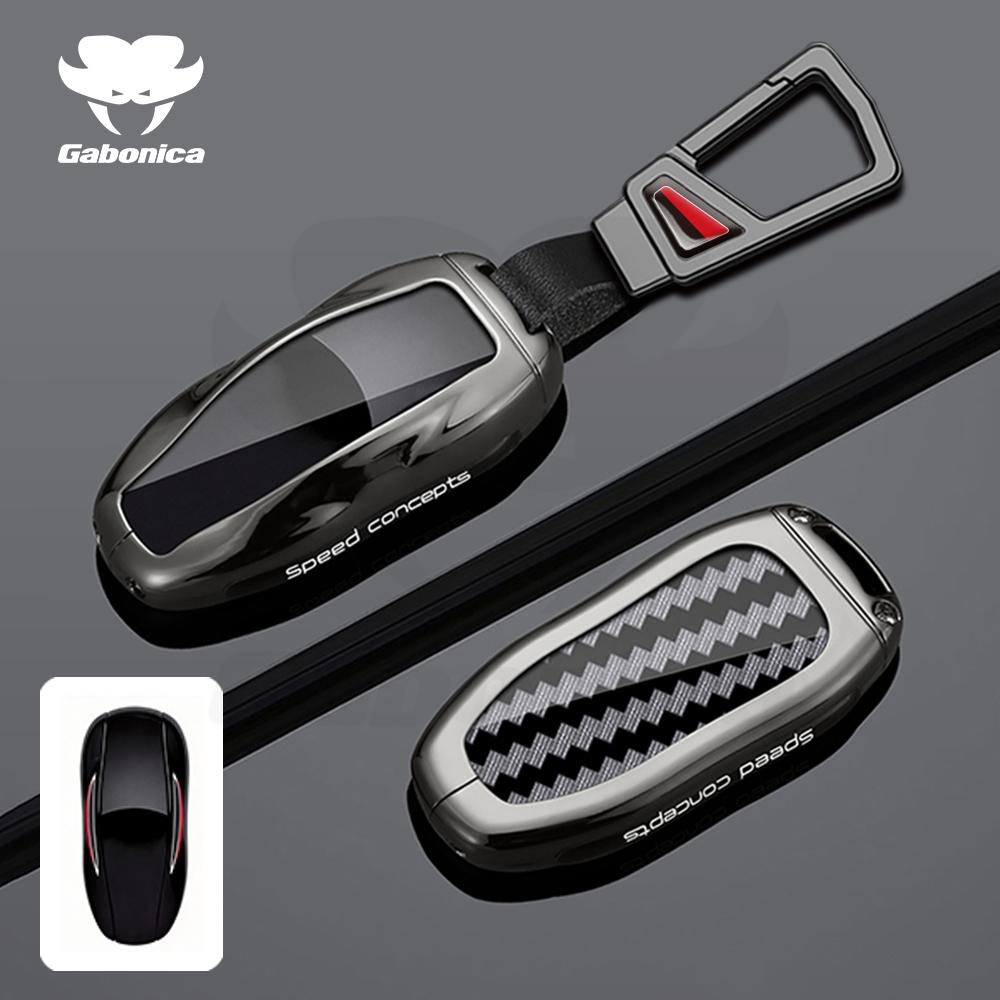 For Tesla Model 3 Y S Model X Zinc Alloy Carbon Fiber Car Key Protection Shell Cartoon Smart Remote Key Cover Car Accessories