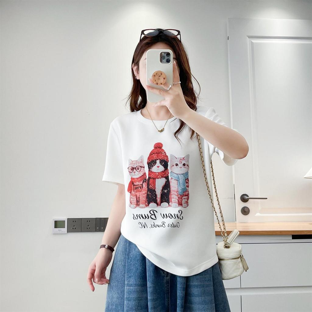 Plus Size 2026 Summer Short Sleeve Print T-shirt for Women