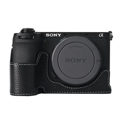 Demi-étui en cuir véritable pour appareil photo Sony A6400 A6300 A6000 A6100 A6700 ZVE10II ZVE10M2 avec ouverture pour batterie et couvercle inférieur de boîtier