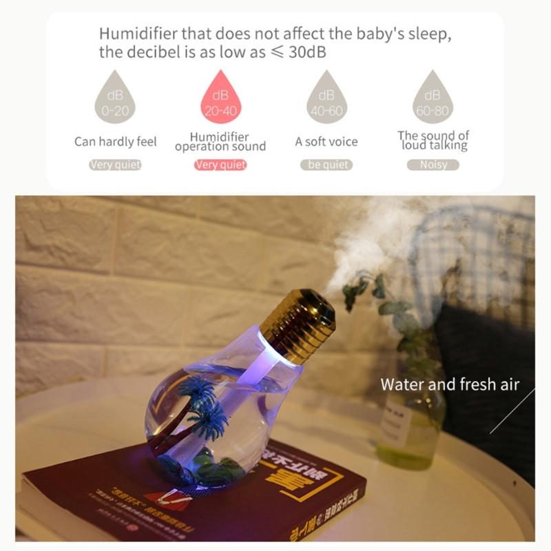 Fashion Light Bulb Shape Humidifier with Soothing Night Light USB Portable Technology Plastic Texture for Bedroom Decors