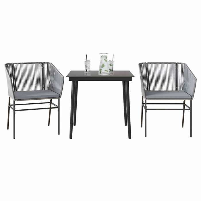VidaXL Garden Dining Set Cushions 3 Pcs Grey Poly Rattan Glass 3334527