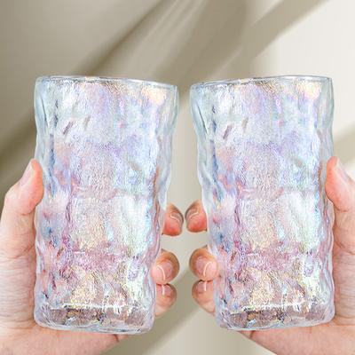 2er Set 13 oz 380 ml Glasbecher im nordischen Stil mit farbigem Gletschermuster, mattiertes Cocktailglas, Kaffeetassen, Getränkebecher, Weinglas