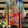 Watercolor Butterfly Pattern Printed Bat Sleeve Round Neck T-Shirt Casual and Comfortable Swallowtail Round Neck Short Sleeve Large Size T-Shirt