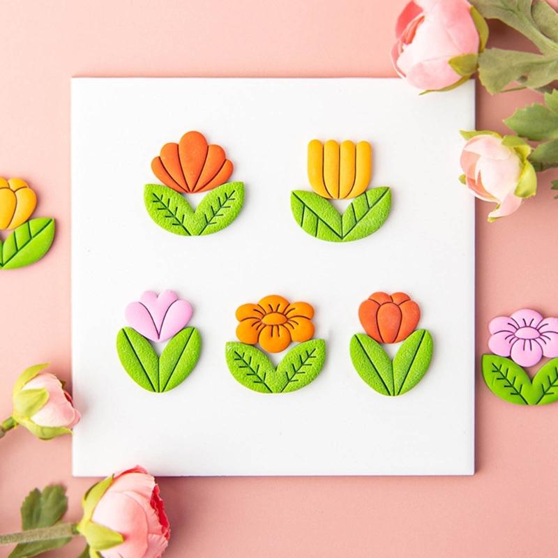 Spring Floral Clay Cutters for Earrings Jewelry Making Flower Clay Earrings Cutters  Plastic Earrings Pendant Mold Tool