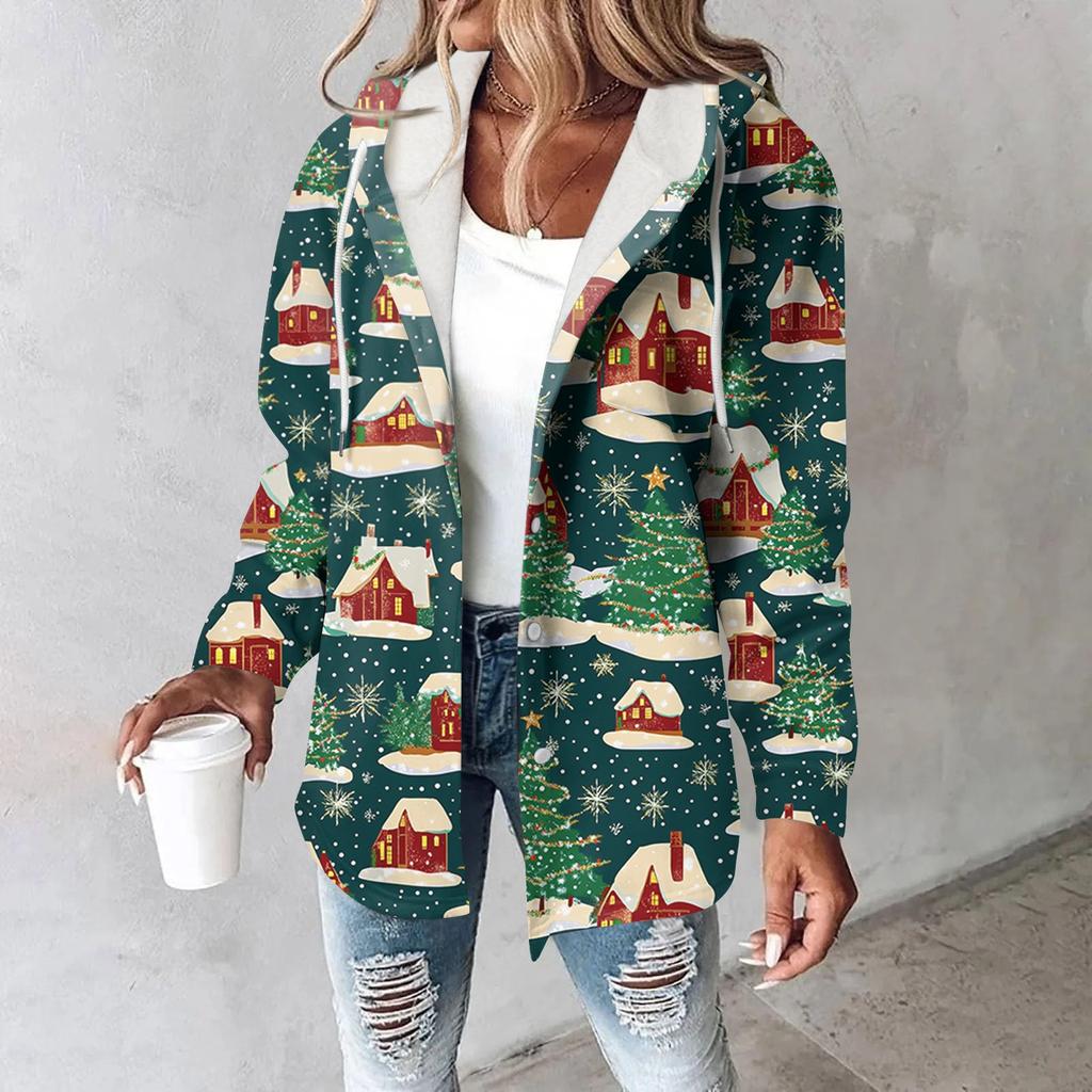 Damekåpe Casual Og Moteriktig Sammensatt Tykk Og Varm Trykt Hettejakke