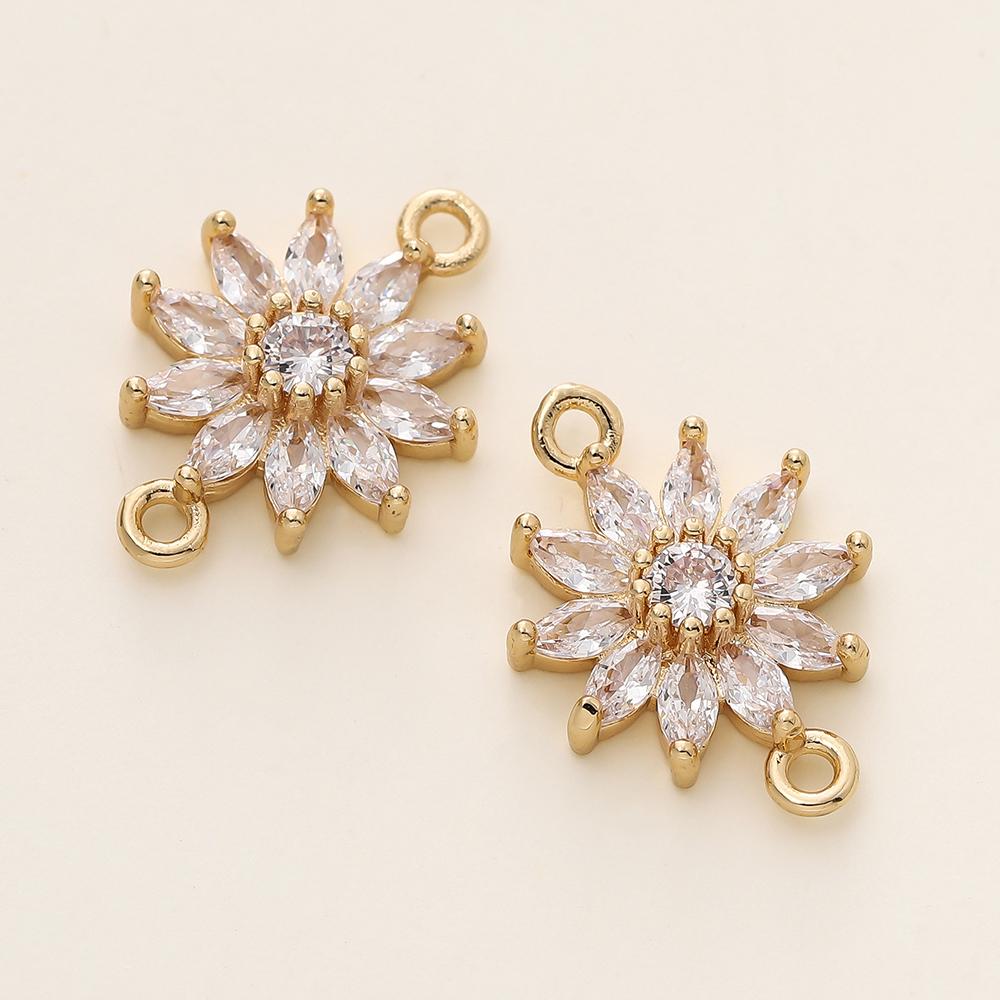 4/6Pcs 18K Gold Color Plated Brass Zircon Flower Shape Pendants for DIY Women Jewelry Making Necklace Earrings Accessories