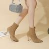 New stretch Martin boots with skirt velvet pointed suede high heel thin boots French stiletto short boots women