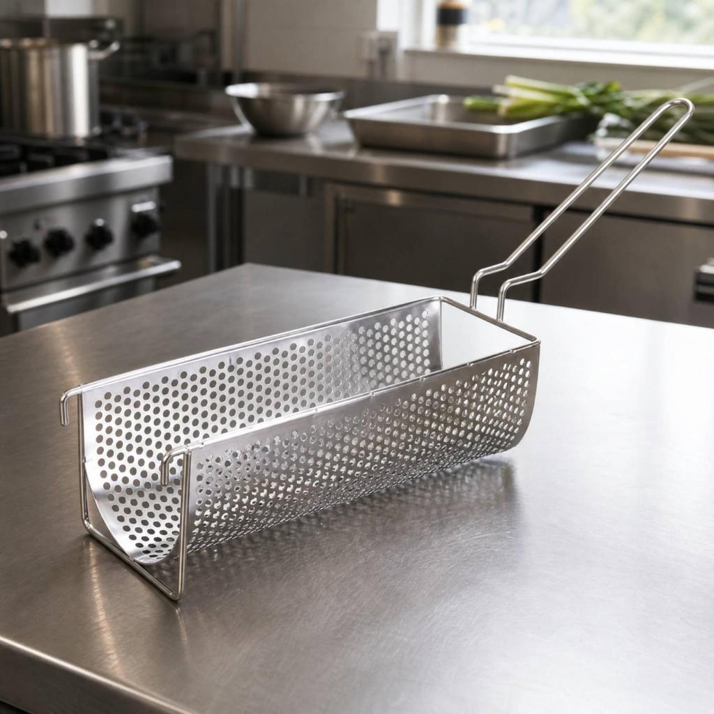 Stainless Steel Perforated Fry Basket Food-Grade Kitchen Gadget Heat-Resistant