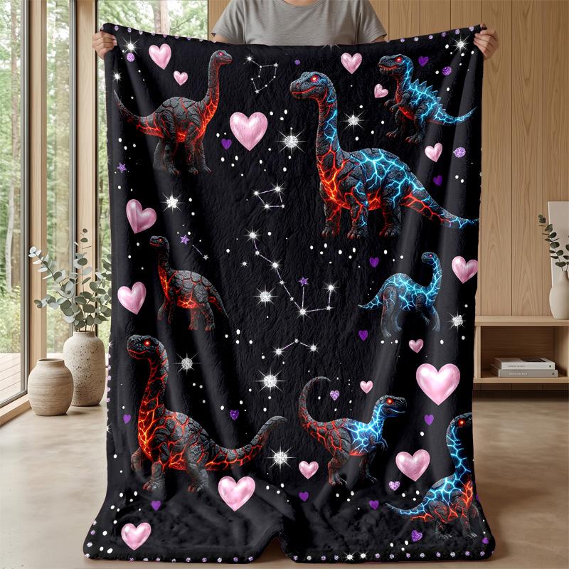 Kitty King On Dino Theme Blanket Lightweight Warm Flannel Blanket Decorative Throw Blanket for Home Decoration