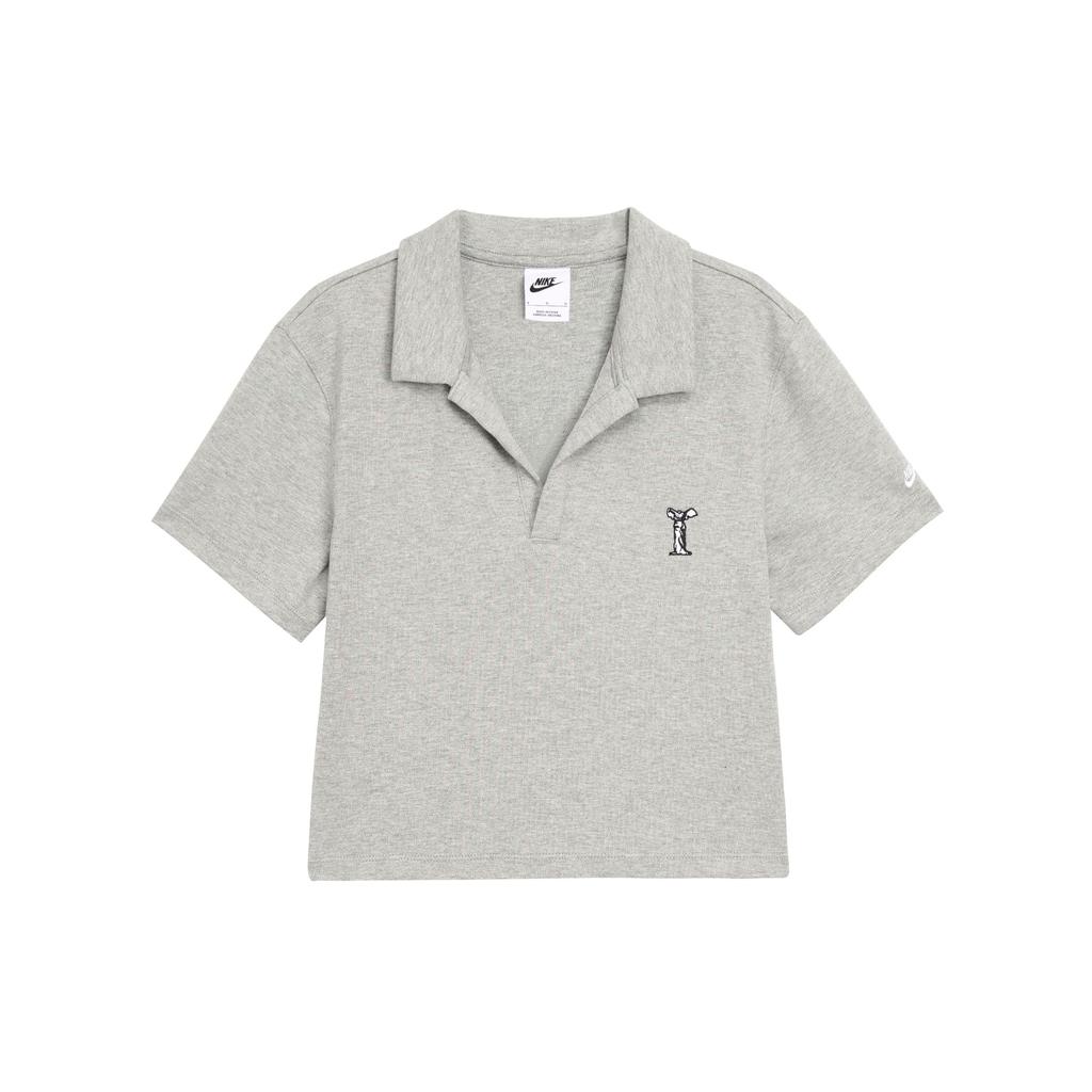Nike Sportswear Solid Color Polo Short Sleeve Slim Fit T-Shirt Women Tops Dark-Gray HJ6852063