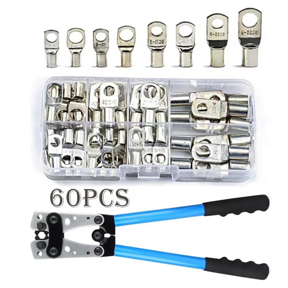 60pcs Assortment Car Auto Copper Ring Terminal Wire Crimp Connector Bare Cable Battery Terminals Soldered Connectors Kit HX50B