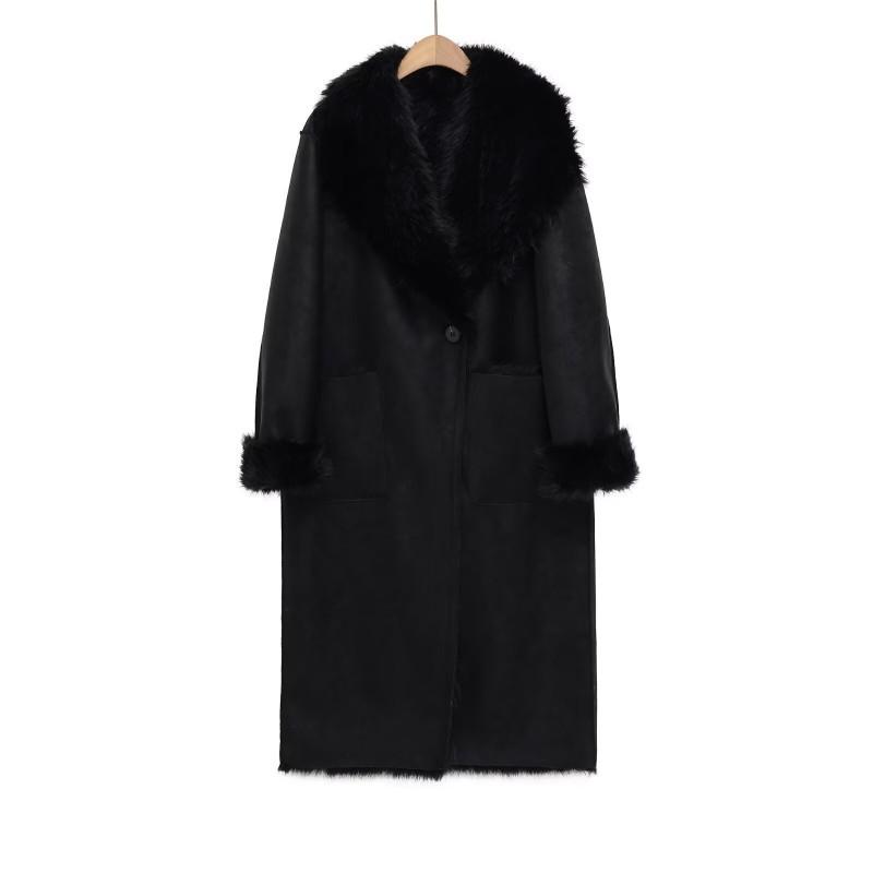 Womens Double-Sided Reversible Faux Fur Coat Winter Oversized Streetwear Long Trench Jacket