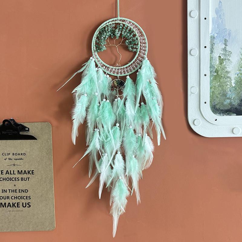 Handmade Crystal Stone Wind Chimes Dream Catcher Colorful Feathers Bedroom Hanging Ornaments Wall Pendants Festival Party Gifts